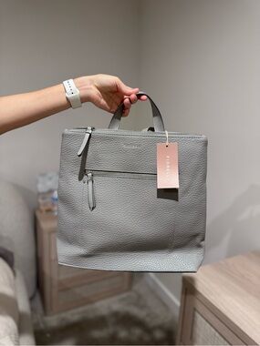 Gray Textured Leather Tote Bag